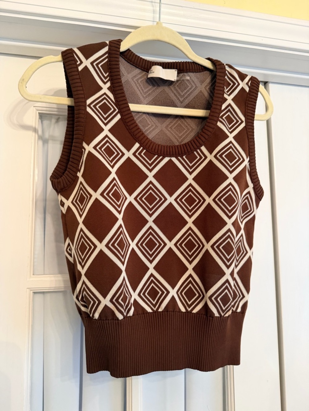 Tory Burch Brown & White Diamond-Print Knit Tank